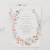 Wildflower krans | QR Code RSVP bruiloft Kaart (Voorkant / Achterkant)