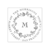 Wildflower Krans Ronde Familienaam Retour Adres Rubberstempel (Afrduk)