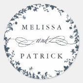 Wildflower krans silhouet bruiloft marine & wit ronde sticker (Voorkant)