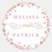 Wildflower krans silhouet bruiloft stoffig roze ronde sticker (Voorkant)