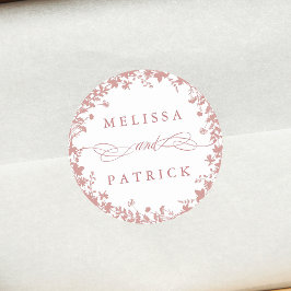 Wildflower krans silhouet bruiloft stoffig roze ronde sticker