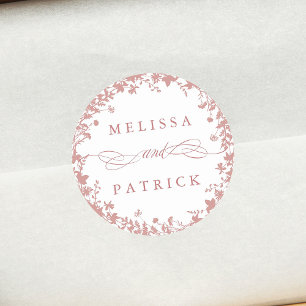 Wildflower krans silhouet bruiloft stoffig roze ronde sticker