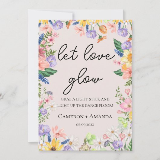 Wildflower Laat Liefde Glow Wedding Glow Stick Kaa Kaart (Voorkant)