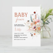 Wildflower Labybug Pampas Grass Baby shower Kaart (Staand voorkant)