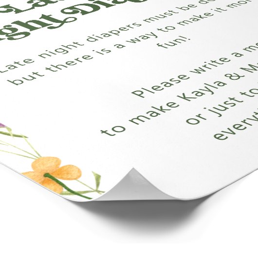 Wildflower Late Night Luiers Baby shower Poster (Hoek)