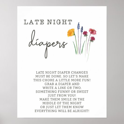 Wildflower Late Night Luiers Baby shower spel Poster (Voorkant)