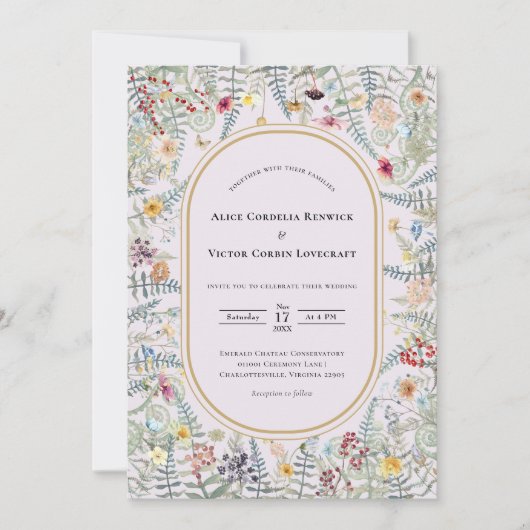  Wildflower Lavendel Bruiloft Details en Kaart (Voorkant)