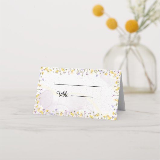Wildflower Lavendel en Gele Bloemen bruiloft Plaatskaartje (Achterkant)