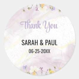 Wildflower lavendel en gele bloemen bruiloft ronde sticker