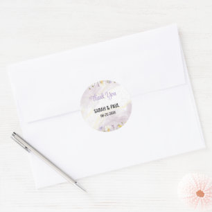 Wildflower lavendel en gele bloemen bruiloft ronde sticker