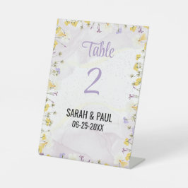 Wildflower Lavendel & Gele Trouwtafel Nummer Reclamebord Met Voetstuk