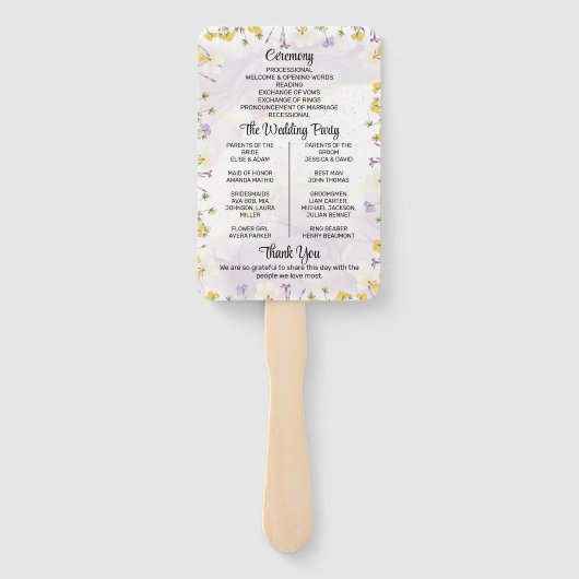 Wildflower Lavender and Yellow Wedding program Handwaaier (Achterkant)