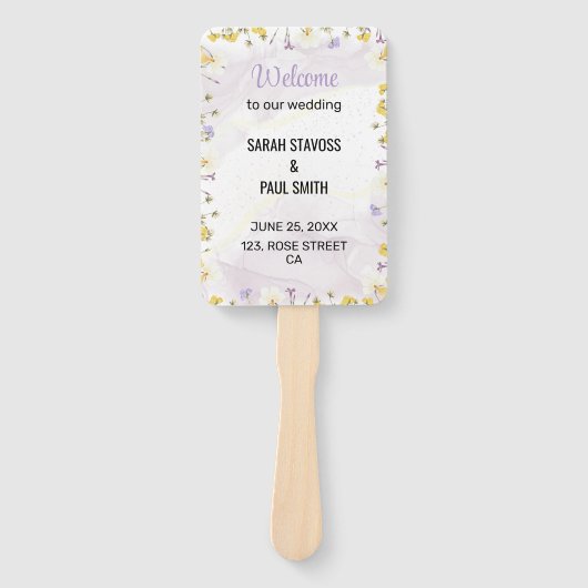 Wildflower Lavender and Yellow Wedding program Handwaaier (Voorkant)