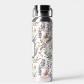 Wildflower Lavender Boho Botanical Floral Monogram Waterfles (Achterkant)