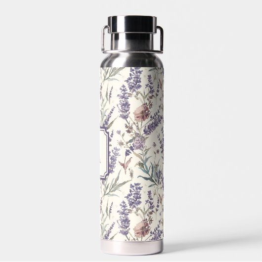 Wildflower Lavender Boho Botanical Floral Monogram Waterfles (Achterkant)