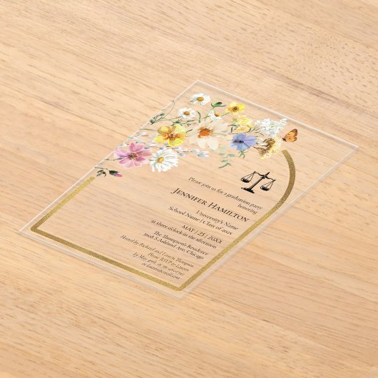 Wildflower Law School Graduation Party Foto Acryl Uitnodigingen (Laagn)