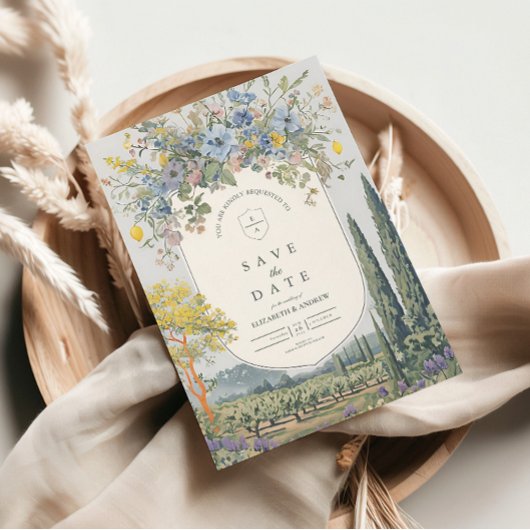 Wildflower Lemon Mediterrane wijngaard bruiloft Save The Date
