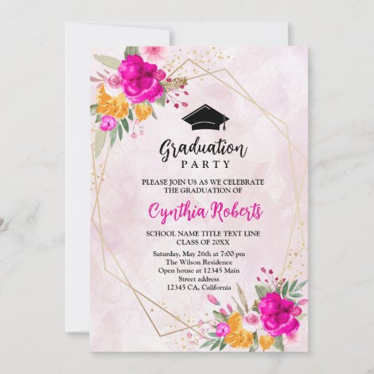 Wildflower lente afstuderen uitnodiging (Voorkant)