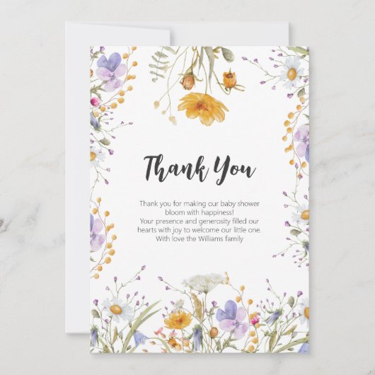 Wildflower lente bloemen Dank u Baby shower Bedankkaart (Voorkant)