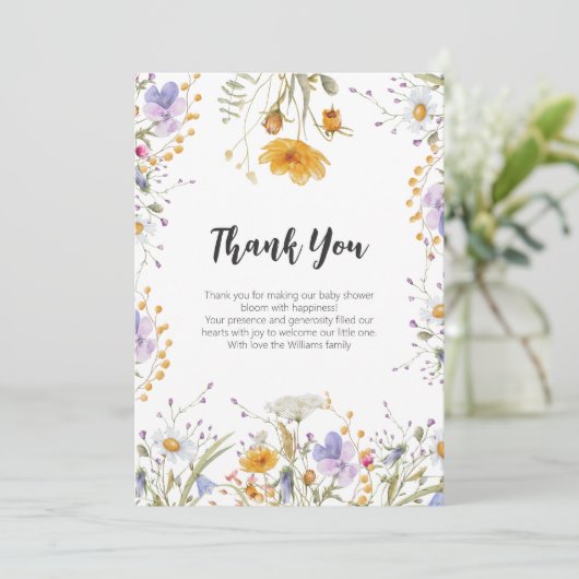 Wildflower lente bloemen Dank u Baby shower Bedankkaart (Staand voorkant)