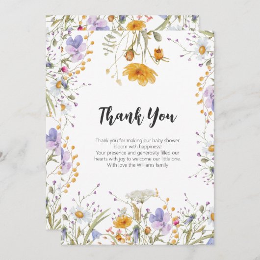 Wildflower lente bloemen Dank u Baby shower Bedankkaart (Voorkant / Achterkant)