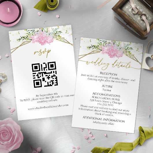 Wildflower lente bruiloft details | RSVP | QR-code Informatiekaartje