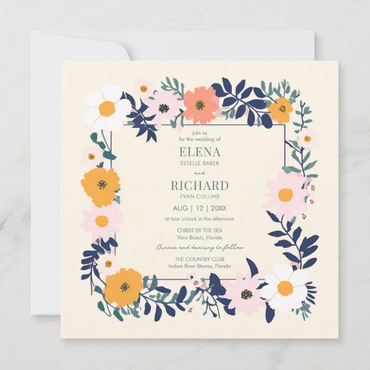 Wildflower lente bruiloft uitnodiging (Voorkant)