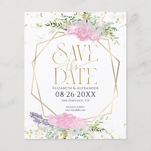 Wildflower lente budget bruiloft Save the date (Voorkant)