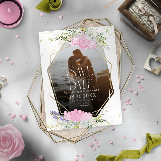 Wildflower lente foto bruiloft opslaan van de datu briefkaart