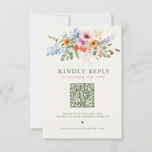 Wildflower Lente Weide Tuin QR code Bruiloft RSVP Kaartje (Voorkant)