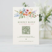 Wildflower Lente Weide Tuin QR code Bruiloft RSVP Kaartje (Staand voorkant)