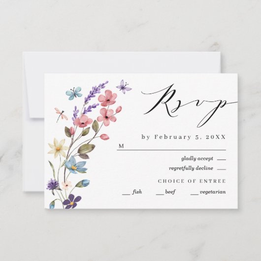Wildflower lente zomer bloemenbruiloft RSVP kaartje (Voorkant)
