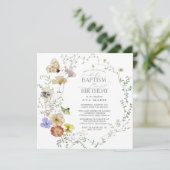 Wildflower Lente Zomer Doop 1e Verjaardag Kaart (Staand voorkant)