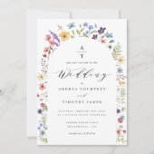 Wildflower Lente Zomer Monogram Bruiloft Boog Kaart (Voorkant)