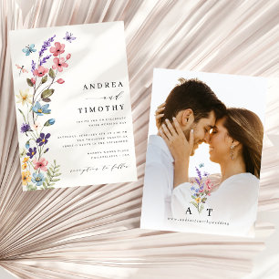 Wildflower lente zomer monogram bruiloft foto kaart