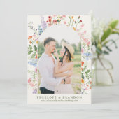 Wildflower Lentetuin Tuin Foto Bruiloft Kaart (Staand voorkant)