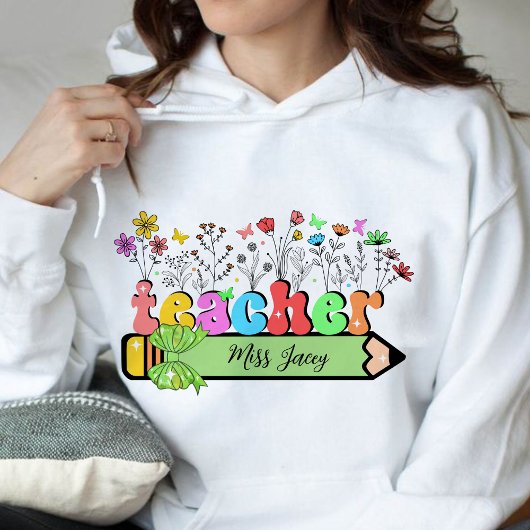 Wildflower Leraar Naam Gepersonaliseerd, leraar ca Hoodie