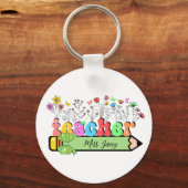 Wildflower Leraar Naam Gepersonaliseerd, leraar ca Sleutelhanger (Voorkant)