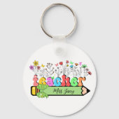 Wildflower Leraar Naam Gepersonaliseerd, leraar ca Sleutelhanger (Achterkant)