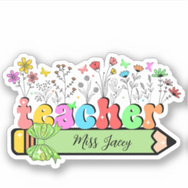 Wildflower Leraar Naam Gepersonaliseerd, leraar ca Sticker