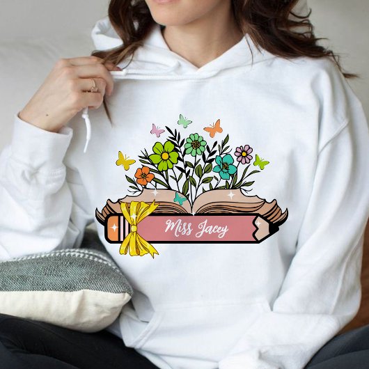 Wildflower Leraar Naam, Gepersonaliseerde Leraar,  Hoodie