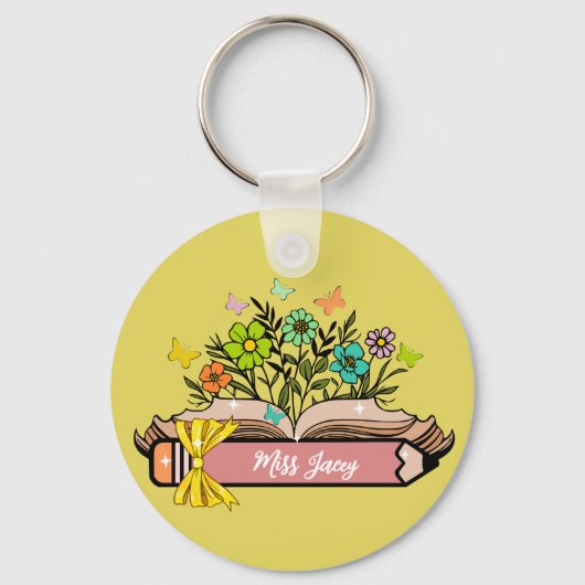 Wildflower Leraar Naam, Gepersonaliseerde Leraar,  Sleutelhanger (Voorkant)