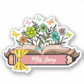 Wildflower Leraar Naam, Gepersonaliseerde Leraar,  Sticker (Voorkant)