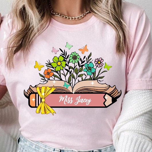 Wildflower Leraar Naam, Gepersonaliseerde Leraar,  T-shirt