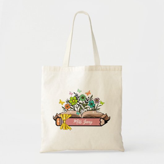 Wildflower Leraar Naam, Gepersonaliseerde Leraar,  Tote Bag (Voorkant)