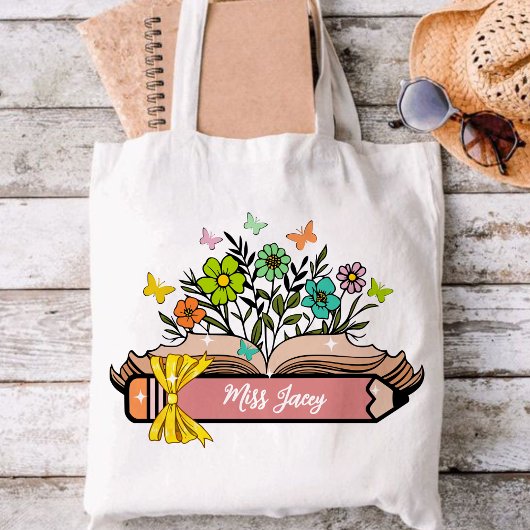 Wildflower Leraar Naam, Gepersonaliseerde Leraar,  Tote Bag