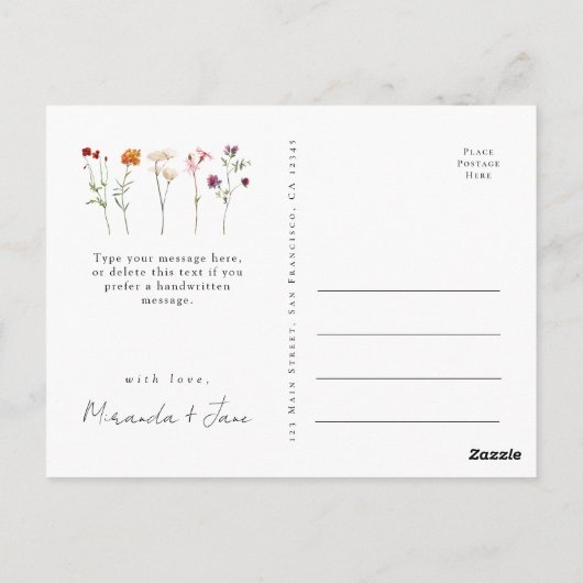 Wildflower Lesbische Pride Bloemen Bruiloft Dank u Briefkaart (Achterkant)