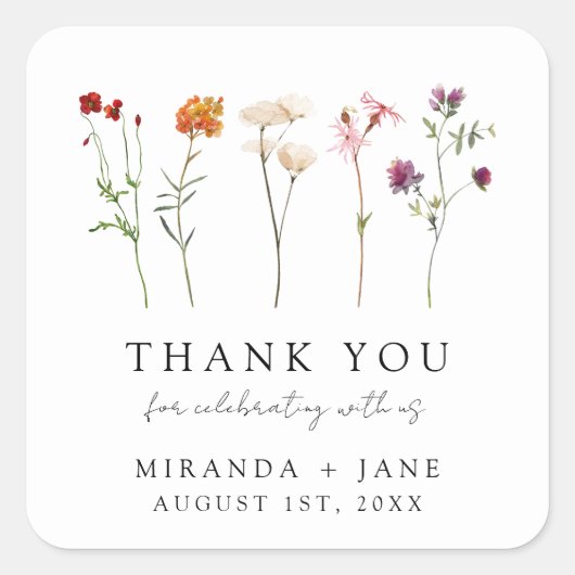 Wildflower Lesbische Pride Bloemen Bruiloft Dank u Vierkante Sticker (Voorkant)