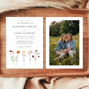 Wildflower Lesbische Pride Bloemen Foto Huwelijk Kaart