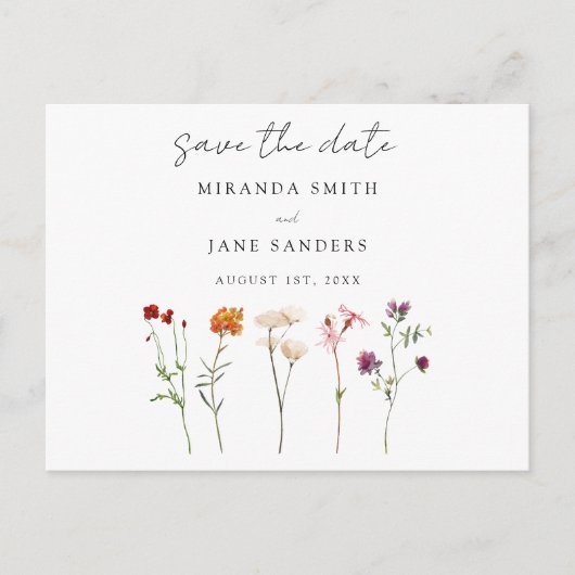 Wildflower Lesbische Pride Floral Save the Date Uitnodiging Briefkaart (Voorkant)
